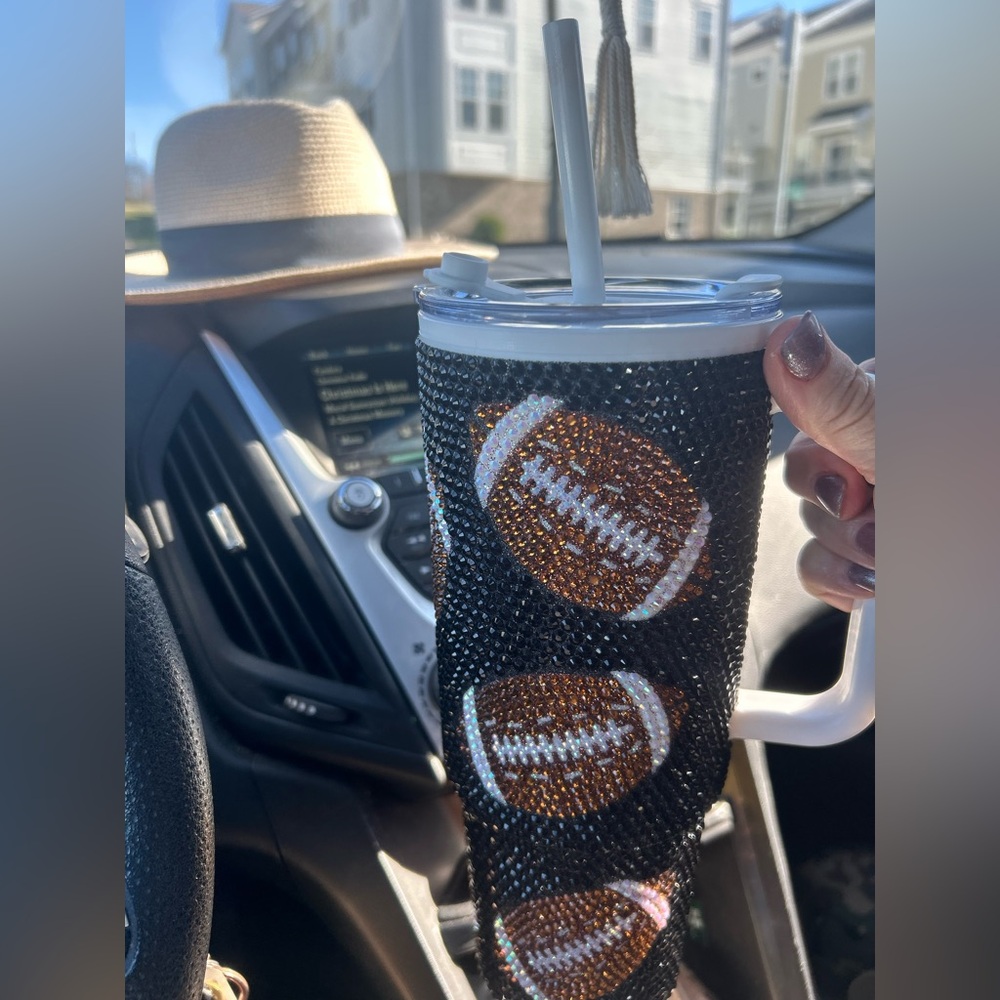 Football Themed Tumbler with Straw